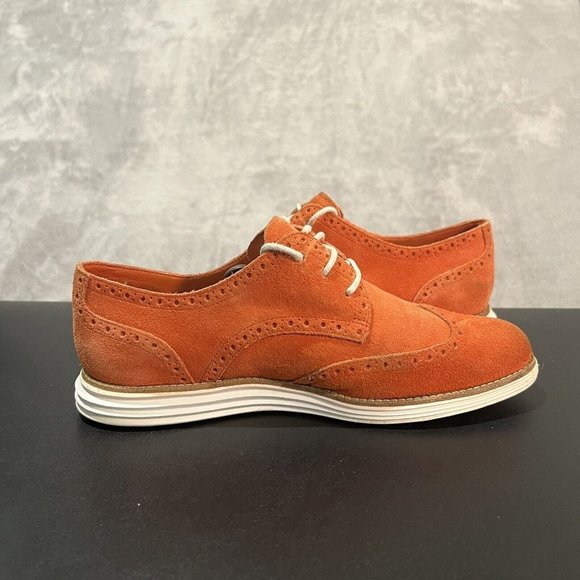 Cole Haan Lunargrand Wingtip Oxford Women's 8 B Orange Suede Dress Casual Shoes - Picture 6 of 10